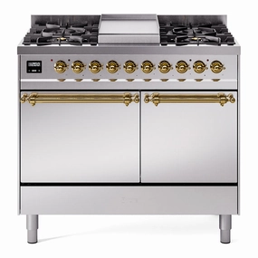 Ilve UPD40FQNMPSSGLP Nostalgie Ii 40 Inch Dual Fuel Liquid Propane Freestanding Range In Stainless Steel With Brass Trim Freestanding Ranges freestanding dual fuel range 30 inch