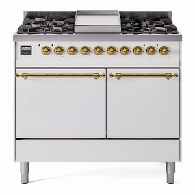 Ilve UPD40FQNMPWHGLP Nostalgie Ii 40 Inch Dual Fuel Liquid Propane Freestanding Range In White With Brass Trim Freestanding Ranges freestanding dual fuel range 30 inch