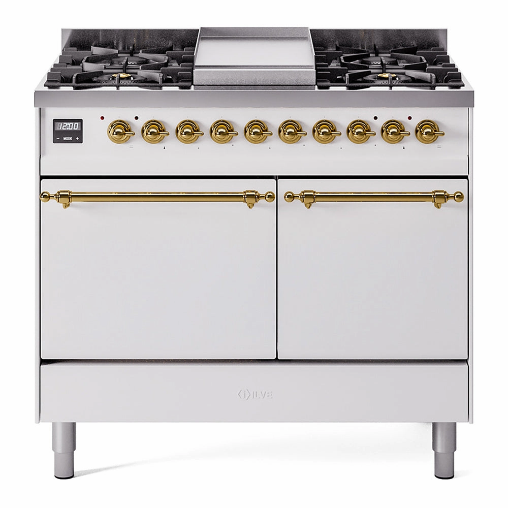 Ilve UPD40FQNMPWHGLP Nostalgie Ii 40 Inch Dual Fuel Liquid Propane Freestanding Range In White With Brass Trim Freestanding Ranges freestanding dual fuel range 30 inch