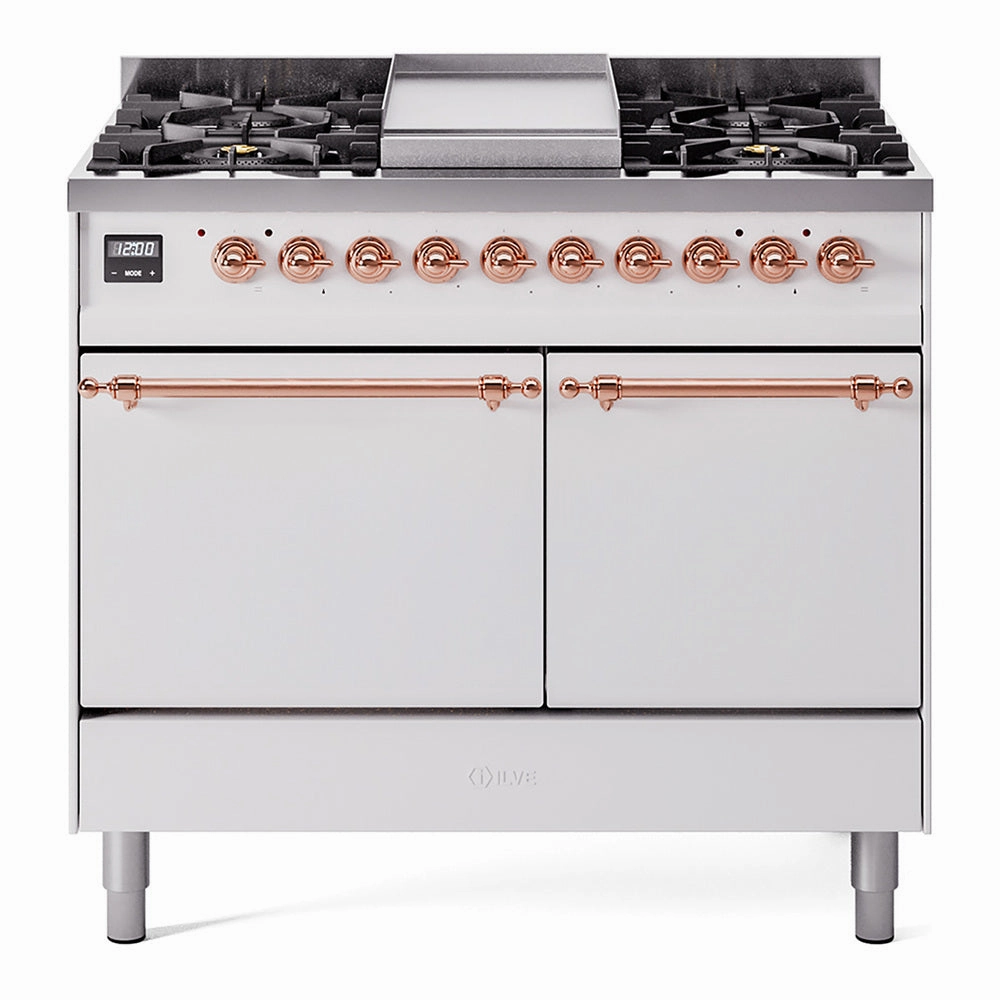 Ilve UPD40FQNMPWHP Nostalgie Ii 40 Inch Dual Fuel Natural Gas Freestanding Range In White With Copper Trim Freestanding Ranges freestanding dual fuel range 30 inch