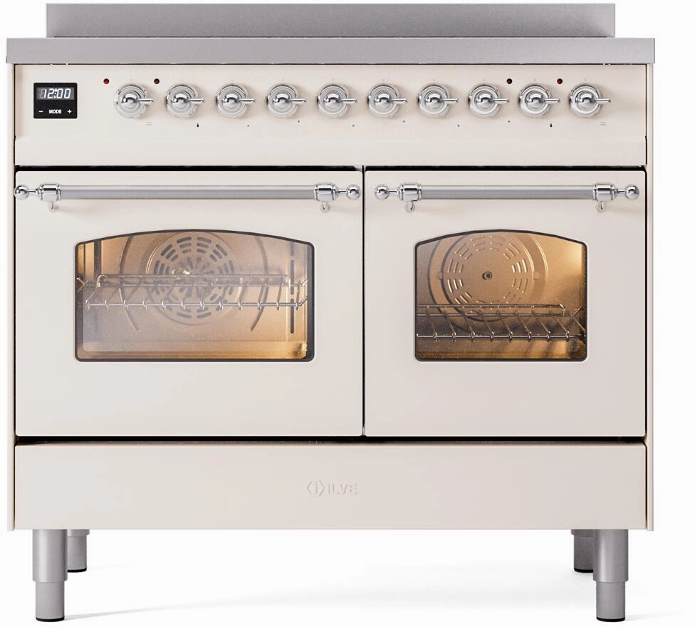 Ilve UPDI406NMPAWC Nostalgie Ii 40 Inch Electric Freestanding Range In Antique White With Chrome Trim