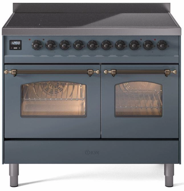 Ilve UPDI406NMPBGB Nostalgie Ii 40 Inch Electric Freestanding Range In Blue Grey With Bronze Trim Freestanding Ranges freestanding dual fuel range 30 inch
