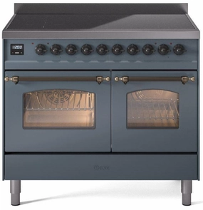 Ilve UPDI406NMPBGB Nostalgie Ii 40 Inch Electric Freestanding Range In Blue Grey With Bronze Trim Freestanding Ranges freestanding dual fuel range 30 inch