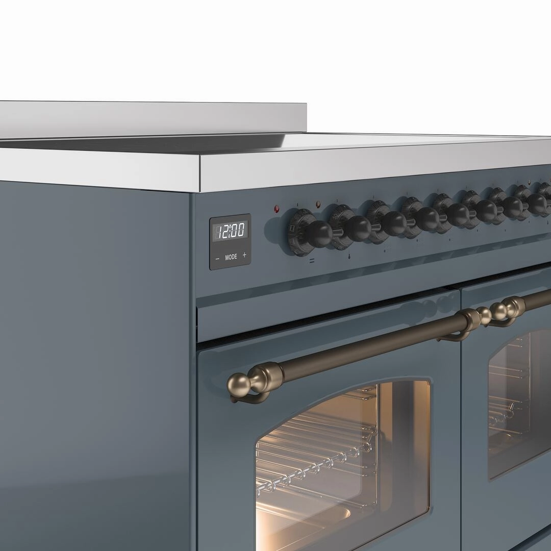 Ilve UPDI406NMPBGB Nostalgie Ii 40 Inch Electric Freestanding Range In Blue Grey With Bronze Trim
