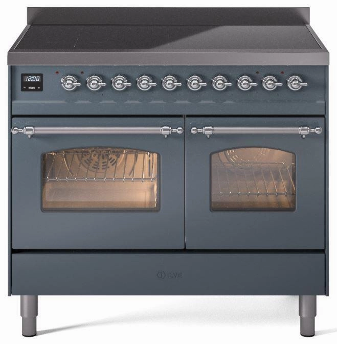 Ilve UPDI406NMPBGC Nostalgie Ii 40 Inch Electric Freestanding Range In Blue Grey With Chrome Trim Freestanding Ranges freestanding dual fuel range 30 inch
