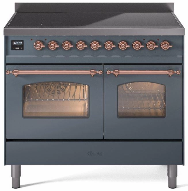 Ilve UPDI406NMPBGP Nostalgie Ii 40 Inch Electric Freestanding Range In Blue Grey With Copper Trim Freestanding Ranges freestanding dual fuel range 30 inch