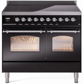Ilve UPDI406NMPBKC Nostalgie Ii 40 Inch Electric Freestanding Range In Glossy Black With Chrome Trim Freestanding Ranges freestanding dual fuel range 30 inch