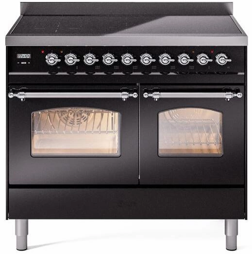 Ilve UPDI406NMPBKC Nostalgie Ii 40 Inch Electric Freestanding Range In Glossy Black With Chrome Trim Freestanding Ranges freestanding dual fuel range 30 inch