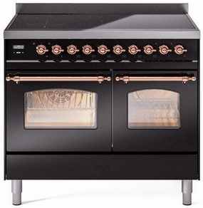 Ilve UPDI406NMPBKP Nostalgie Ii 40 Inch Electric Freestanding Range In Glossy Black With Copper Trim Freestanding Ranges freestanding dual fuel range 30 inch