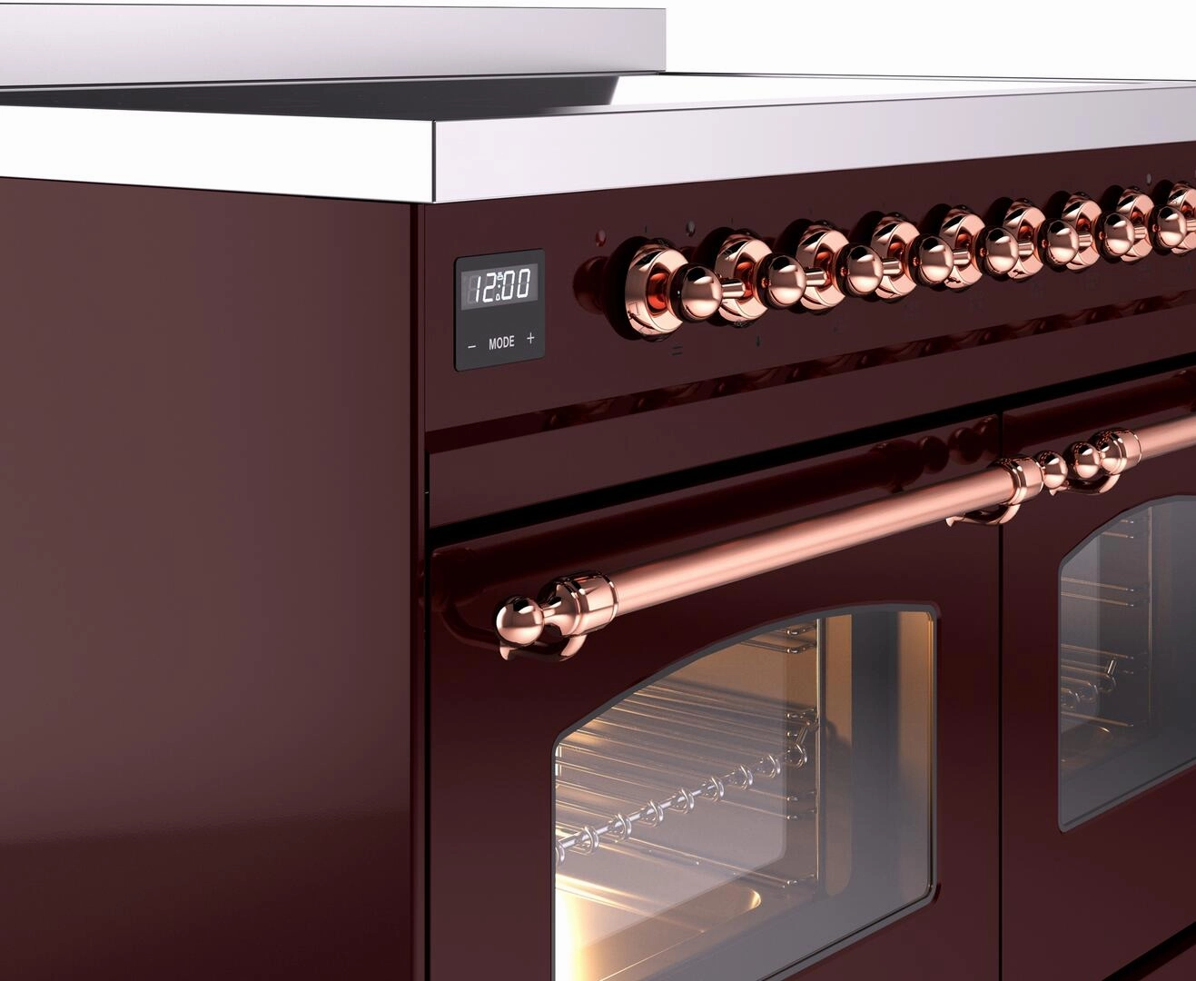 Ilve UPDI406NMPBUP Nostalgie Ii 40 Inch Electric Freestanding Range In Burgundy With Copper Trim