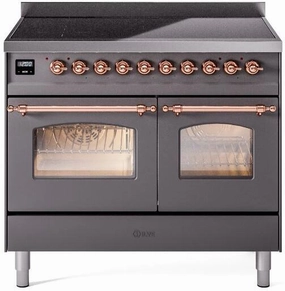 Ilve UPDI406NMPMGP Nostalgie Ii 40 Inch Electric Freestanding Range In Matte Graphite With Copper Trim Freestanding Ranges freestanding dual fuel range 30 inch