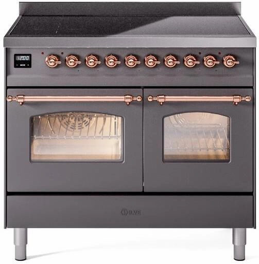 Ilve UPDI406NMPMGP Nostalgie Ii 40 Inch Electric Freestanding Range In Matte Graphite With Copper Trim Freestanding Ranges freestanding dual fuel range 30 inch