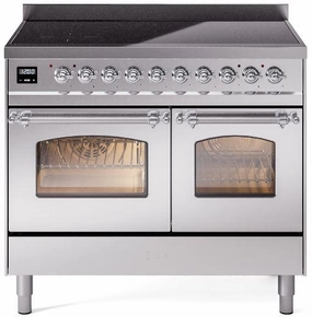 Ilve UPDI406NMPSSC Nostalgie Ii 40 Inch Electric Freestanding Range In Stainless Steel With Chrome Trim Freestanding Ranges freestanding dual fuel range 30 inch