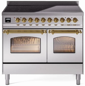 Ilve UPDI406NMPSSG Nostalgie Ii 40 Inch Electric Freestanding Range In Stainless Steel With Brass Trim Freestanding Ranges freestanding dual fuel range 30 inch