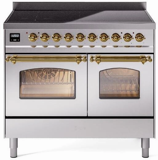 Ilve UPDI406NMPSSG Nostalgie Ii 40 Inch Electric Freestanding Range In Stainless Steel With Brass Trim Freestanding Ranges freestanding dual fuel range 30 inch