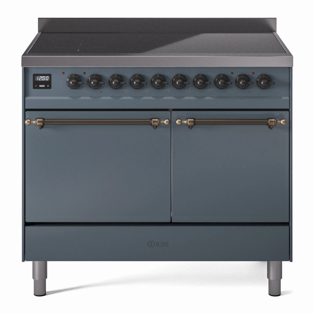 Ilve UPDI406QNMPBGB Nostalgie Ii 40 Inch Electric Freestanding Range In Blue Grey With Bronze Trim Freestanding Ranges freestanding dual fuel range 30 inch