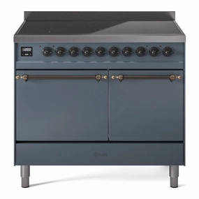 Ilve UPDI406QNMPBGB Nostalgie Ii 40 Inch Electric Freestanding Range In Blue Grey With Bronze Trim Freestanding Ranges freestanding dual fuel range 30 inch