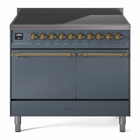 Ilve UPDI406QNMPBGG Nostalgie Ii 40 Inch Electric Freestanding Range In Blue Grey With Brass Trim Freestanding Ranges freestanding dual fuel range 30 inch