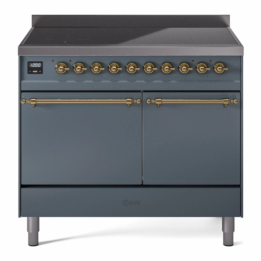 Ilve UPDI406QNMPBGG Nostalgie Ii 40 Inch Electric Freestanding Range In Blue Grey With Brass Trim Freestanding Ranges freestanding dual fuel range 30 inch