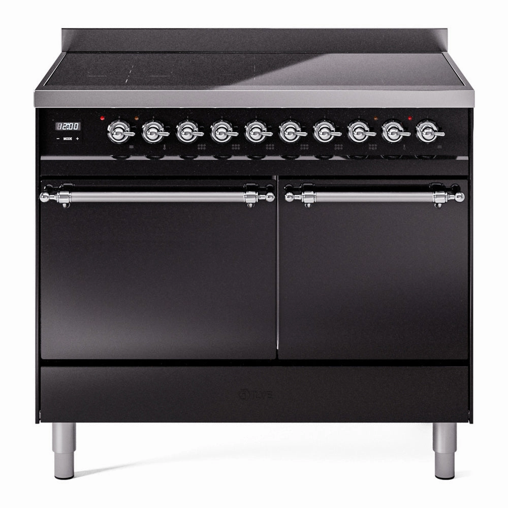 Ilve UPDI406QNMPBKC Nostalgie Ii 40 Inch Electric Freestanding Range In Glossy Black With Chrome Trim Freestanding Ranges freestanding dual fuel range 30 inch