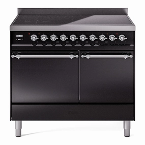 Ilve UPDI406QNMPBKC Nostalgie Ii 40 Inch Electric Freestanding Range In Glossy Black With Chrome Trim Freestanding Ranges freestanding dual fuel range 30 inch