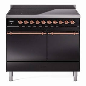 Ilve UPDI406QNMPBKP Nostalgie Ii 40 Inch Electric Freestanding Range In Glossy Black With Copper Trim Freestanding Ranges freestanding dual fuel range 30 inch