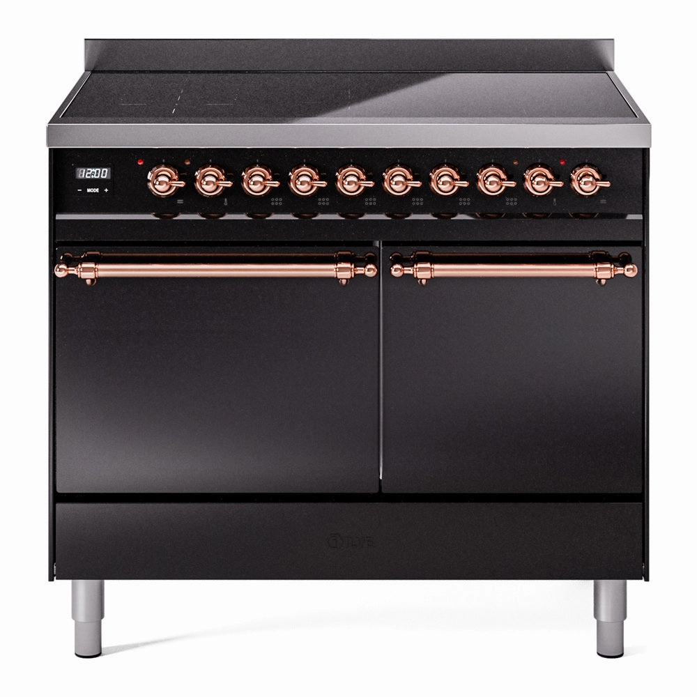 Ilve UPDI406QNMPBKP Nostalgie Ii 40 Inch Electric Freestanding Range In Glossy Black With Copper Trim Freestanding Ranges freestanding dual fuel range 30 inch