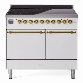 Ilve UPDI406QNMPWHG Nostalgie Ii 40 Inch Electric Freestanding Range In White With Brass Trim Freestanding Ranges freestanding dual fuel range 30 inch