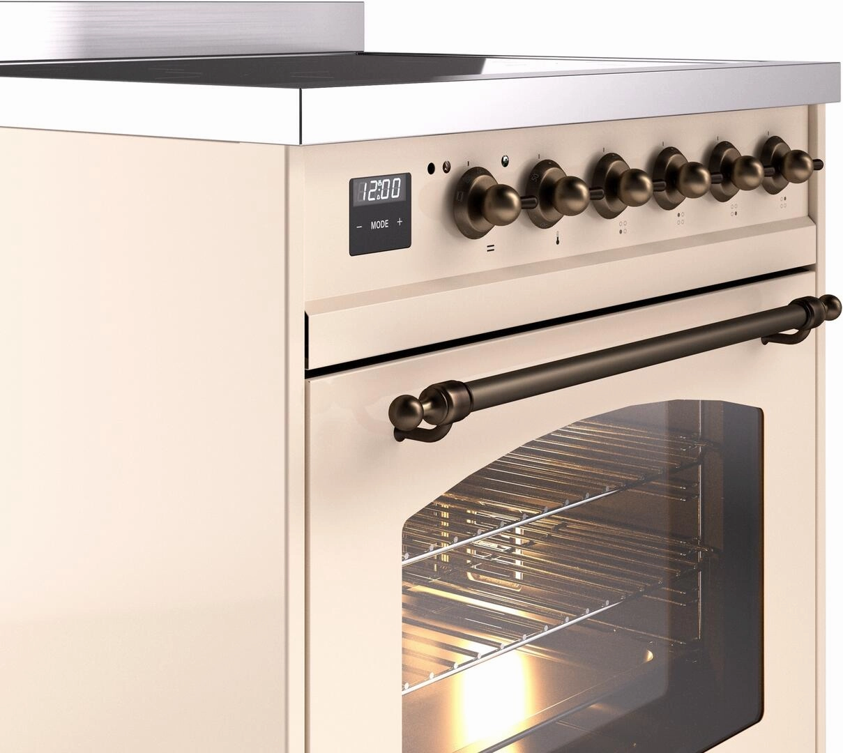 Ilve UPI304NMPAWB Nostalgie Ii 30 Inch Electric Freestanding Range In Antique White With Bronze Trim