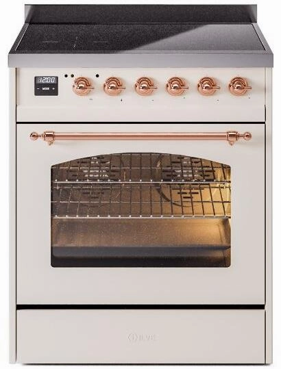 Ilve UPI304NMPAWP Nostalgie Ii 30 Inch Electric Freestanding Range In Antique White With Copper Trim Freestanding Ranges freestanding dual fuel range 30 inch
