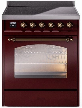 Ilve UPI304NMPBUB Nostalgie Ii 30 Inch Electric Freestanding Range In Burgundy With Bronze Trim Freestanding Ranges freestanding dual fuel range 30 inch