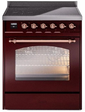 Ilve UPI304NMPBUP Nostalgie Ii 30 Inch Electric Freestanding Range In Burgundy With Copper Trim Freestanding Ranges freestanding dual fuel range 30 inch