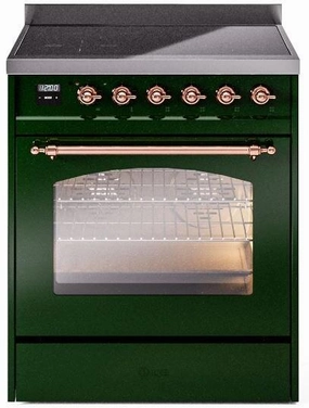 Ilve UPI304NMPEGP Nostalgie Ii 30 Inch Electric Freestanding Range In Emerald Green With Copper Trim Freestanding Ranges freestanding dual fuel range 30 inch