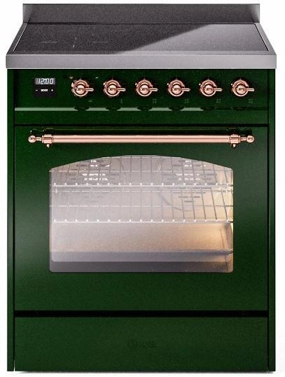 Ilve UPI304NMPEGP Nostalgie Ii 30 Inch Electric Freestanding Range In Emerald Green With Copper Trim Freestanding Ranges freestanding dual fuel range 30 inch