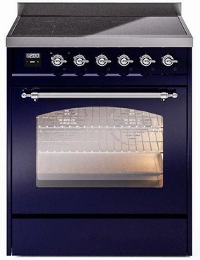Ilve UPI304NMPMBC Nostalgie Ii 30 Inch Electric Freestanding Range In Blue With Chrome Trim Freestanding Ranges freestanding dual fuel range 30 inch