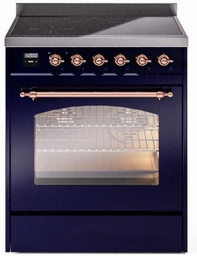 Ilve UPI304NMPMBP Nostalgie Ii 30 Inch Electric Freestanding Range In Blue With Copper Trim Freestanding Ranges freestanding dual fuel range 30 inch
