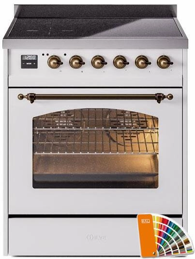 Ilve UPI304NMPRAB Nostalgie Ii 30 Inch Electric Freestanding Range In Ral Custom Color With Bronze Trim Freestanding Ranges freestanding dual fuel range 30 inch