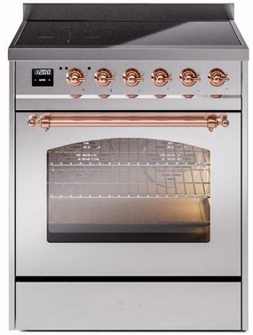 Ilve UPI304NMPSSP Nostalgie Ii 30 Inch Electric Freestanding Range In Stainless Steel With Copper Trim Freestanding Ranges freestanding dual fuel range 30 inch