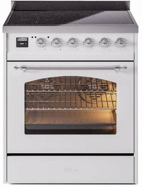 Ilve UPI304NMPWHC Nostalgie Ii 30 Inch Electric Freestanding Range In White With Chrome Trim Freestanding Ranges freestanding dual fuel range 30 inch