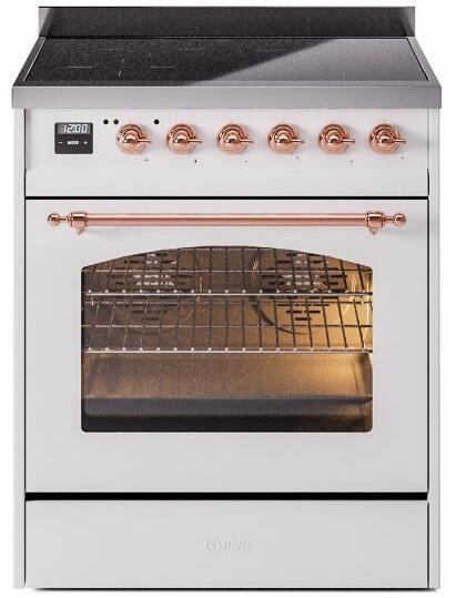 Ilve UPI304NMPWHP Nostalgie Ii 30 Inch Electric Freestanding Range In White With Copper Trim Freestanding Ranges freestanding dual fuel range 30 inch