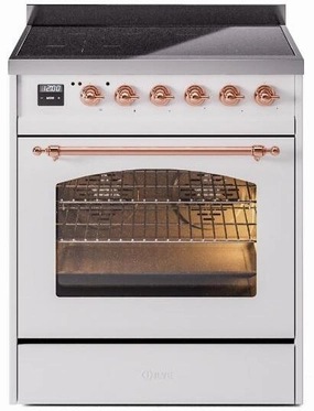 Ilve UPI304NMPWHP Nostalgie Ii 30 Inch Electric Freestanding Range In White With Copper Trim Freestanding Ranges freestanding dual fuel range 30 inch