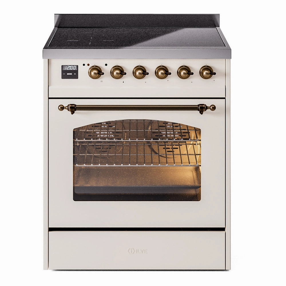 Ilve UPI304QNMPAWB Nostalgie Ii 30 Inch Electric Freestanding Range In Antique White With Bronze Trim Freestanding Ranges freestanding dual fuel range 30 inch