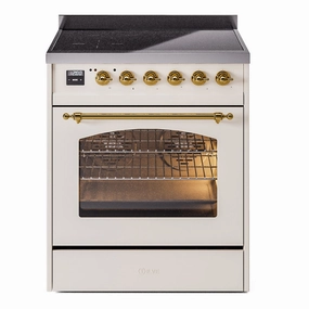 Ilve UPI304QNMPAWG Nostalgie Ii 30 Inch Electric Freestanding Range In Antique White With Brass Trim Freestanding Ranges freestanding dual fuel range 30 inch