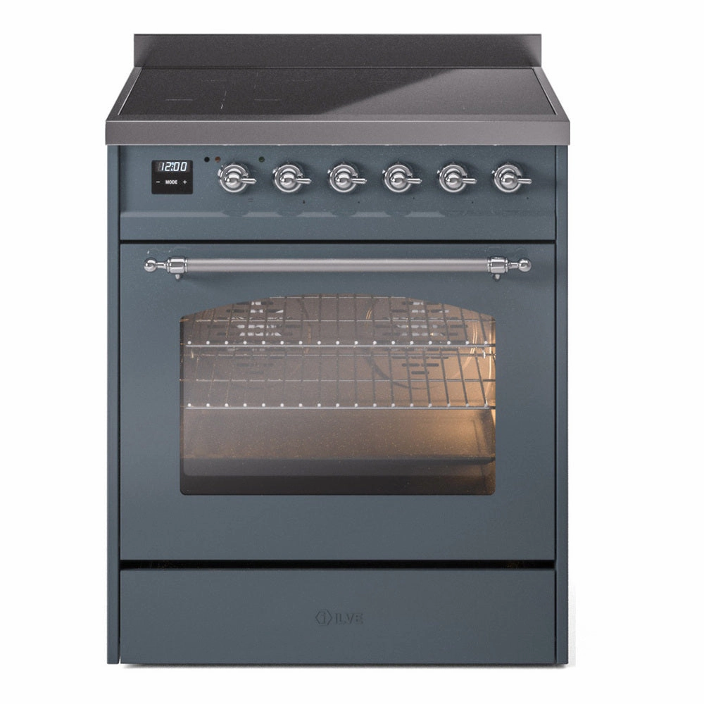 Ilve UPI304QNMPBGC Nostalgie Ii 30 Inch Electric Freestanding Range In Blue Grey With Chrome Trim Freestanding Ranges freestanding dual fuel range 30 inch