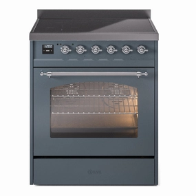 Ilve UPI304QNMPBGC Nostalgie Ii 30 Inch Electric Freestanding Range In Blue Grey With Chrome Trim Freestanding Ranges freestanding dual fuel range 30 inch