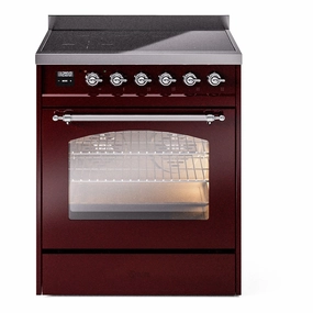 Ilve UPI304QNMPBUC Nostalgie Ii 30 Inch Electric Freestanding Range In Burgundy With Chrome Trim Freestanding Ranges freestanding dual fuel range 30 inch