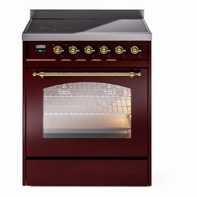Ilve UPI304QNMPBUG Nostalgie Ii 30 Inch Electric Freestanding Range In Burgundy With Brass Trim Freestanding Ranges freestanding dual fuel range 30 inch