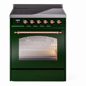 Ilve UPI304QNMPEGP Nostalgie Ii 30 Inch Electric Freestanding Range In Emerald Green With Copper Trim Freestanding Ranges freestanding dual fuel range 30 inch