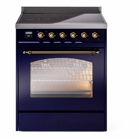 Ilve UPI304QNMPMBB Nostalgie Ii 30 Inch Electric Freestanding Range In Blue With Bronze Trim Freestanding Ranges freestanding dual fuel range 30 inch