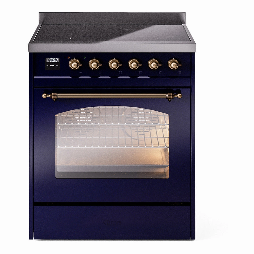 Ilve UPI304QNMPMBB Nostalgie Ii 30 Inch Electric Freestanding Range In Blue With Bronze Trim Freestanding Ranges freestanding dual fuel range 30 inch